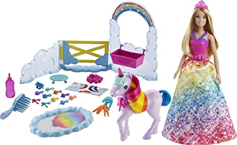 Barbie 0887961914061 GTG01-Dreamtopia Doll with Unicorn, Nurturing Playset