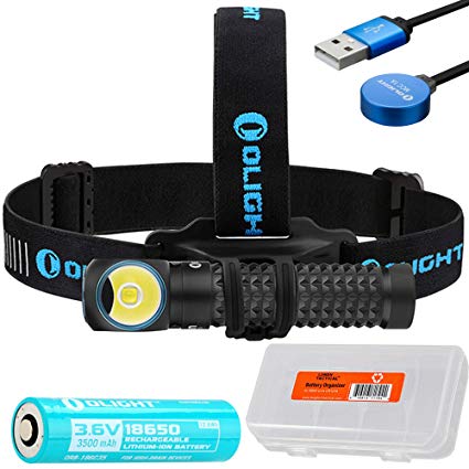 Olight Perun 2000 Lumen Right-Angle Rechargeable Headlamp with LumenTac Battery Case