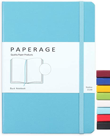 Paperage Journal Blank Page Notebook, Hard Cover, Medium 5.7 x 8 inches, 100 gsm Thick Paper (Blue, Plain)