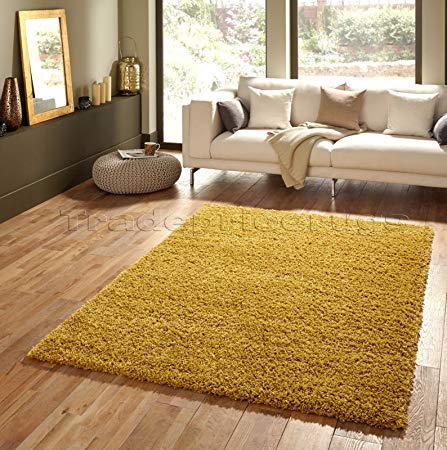 Soft Touch Shaggy Gold Ochre Thick Luxurious Soft 5cm Dense Pile Rug. Available in 9 Sizes (240cm x 320cm)