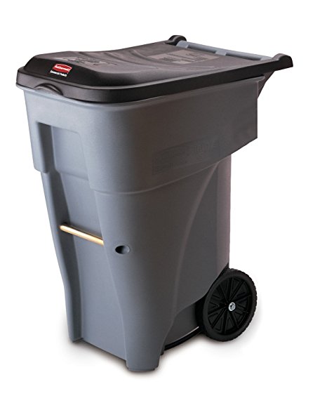 Rubbermaid Commercial Brute Rollout Heavy-Duty Waste Container, Square, Polyethylene, 65 Gallons, Gray (9W21GY)