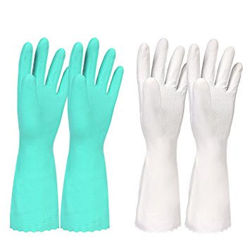 ELGOOD Household Pvc Cotton Gloves for Kithen Dish Washing Laundry Cleaning 2 Pairs (M, Blue White)