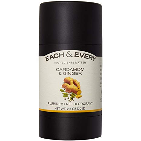 Each & Every All Natural Aluminum Free Deodorant for Men and Women, Cruelty Free Vegan Deodorant with Essential Oils, Non-Toxic, Baking Soda Free, Cardamom & Ginger, 2.5 Oz.