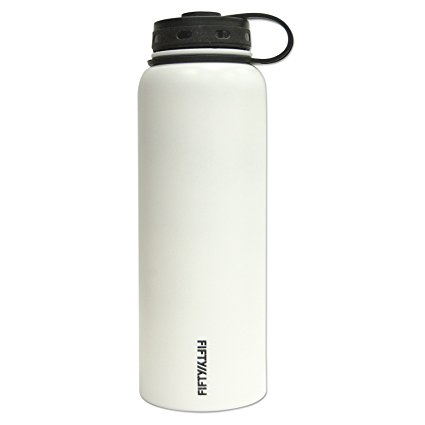 Fifty/Fifty White Vacuum-Insulated Stainless Steel Bottle with Wide Mouth - 40 oz. Capacity