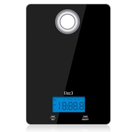 Elec3 11lb/5kg Digital Kitchen Food Scale, Tempered Glass Kitchen Scale with Larg Backlit LCD Display