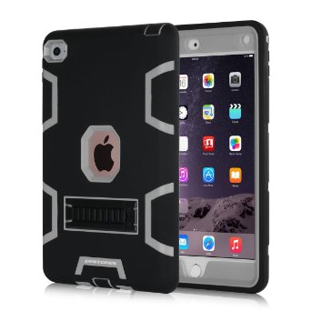 iPad mini 4 Case,Apple Ipad Mini 4 Case, BENTOBEN Full-body 3 IN 1[Silicone&PC] Hybrid Protective Heavy Duty Rugged Shockproof Drop Resistance Anti-slip Cover for Apple iPad Mini 4,Black Grey