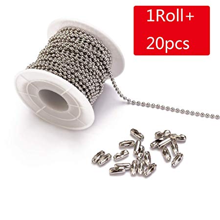 Tiparts 30 Feet Stainless Steel Ball Chains Necklace with 20pcs Connectors Clasps,Silver Bead Chain Sets (Chain Width 2.4mm 20pcs connectors)