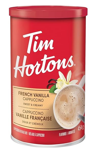 Tim Hortons Instant Cappuccino, French Vanilla Powder (16 Ounce) Can 454g Imported (USA)