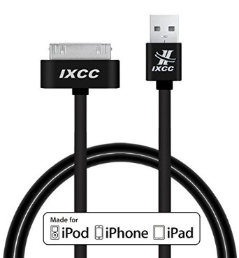 iXCC 3ft Apple MFi Certified 30 pin to USB Sync and Charge Cable for iPhone 4/4s, iPad 2/3, iPod 1-6 Gen - Black