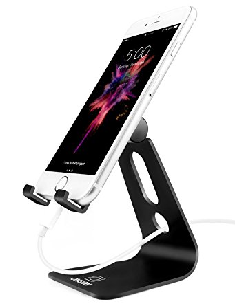 ONSON Cell Phone Stand, Adjustable Aluminum Desk iPhone Stand, Cradle, Dock, Holder for iPhone 7 Plus 6s 6 SE 5s 5,iPad Mini, Nintendo Switch, all Android Smartphone - Black