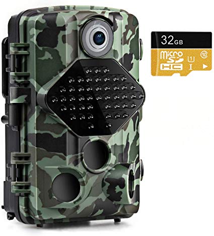 Usogood Wildlife Camera with 32GB Memory Card 20MP 1080P Trail Camera Night Vision Motion Activated IP66 Waterproof 2.4" LCD for Outdoor Wildlife, Garden, Animal Scouting and Security Surveillance