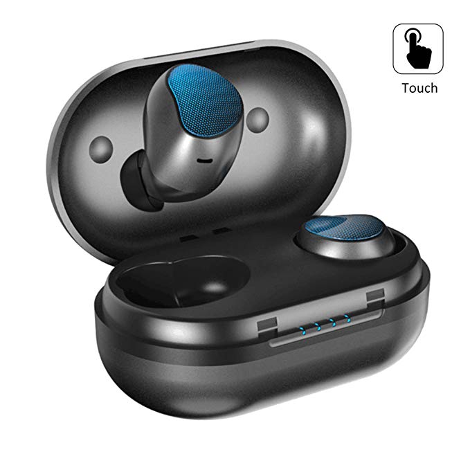 Wireless Earbuds Bluetooth 5.0 A10 True Mini Wireless Dual-Ear Touch Volume Control Headphones 5D Stereo Earphones Ipx7 Waterproof Sports Headset with Charging Case/Built-in Mic(Upgraded Blue)