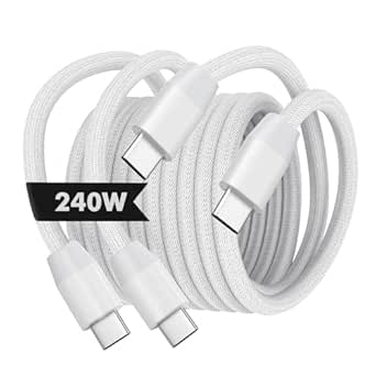 MoKo 240W USB C to USB C Cable, [2Pack, 10ft] Nylon Braided USB C Cable, Type C to C Cable Fast Charging Cord for iPhone 16/15/15 Pro/15 Plus/15Pro Max, MacBook Pro 2020, Samsung Galaxy S24, White