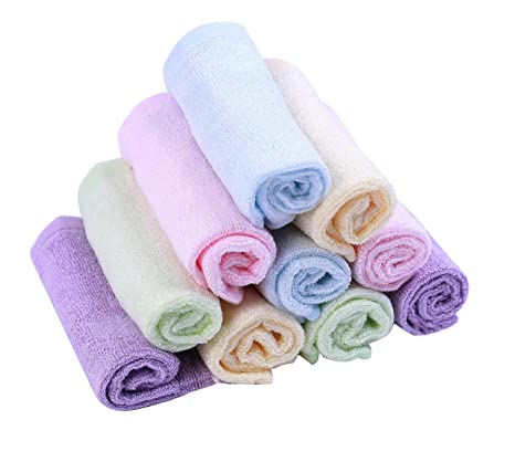 Moolecole Bamboo Fiber Baby Washcloths Extra Soft Towel for Baby Absorbent and Reusable Baby Wipes Excellent Baby Gift Set,10-Pack