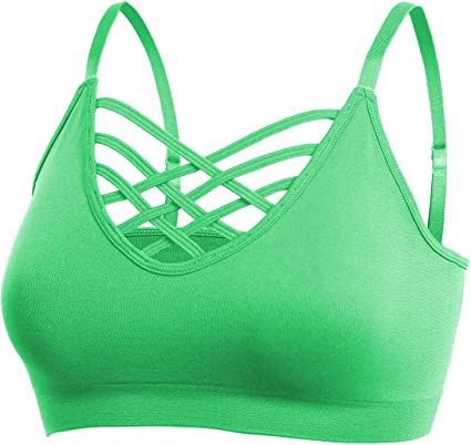 Nolabel Womens Comfort Cami Crop Top Seamless Crisscross Front Strappy Bralette Sports Bra Top with Removable Pads (S~3XL)