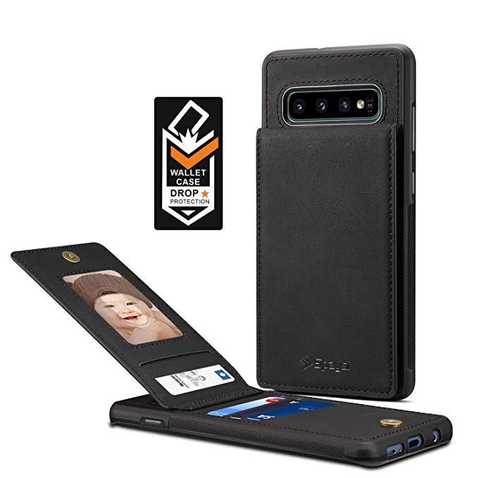 Samsung Galaxy S10 Plus Card Holder Case, S10 Plus Wallet Case Spaysi Slim, Galaxy S10 Plus Folio Leather case, Flip Cover, Gift Box, for S10 Plus (Black)