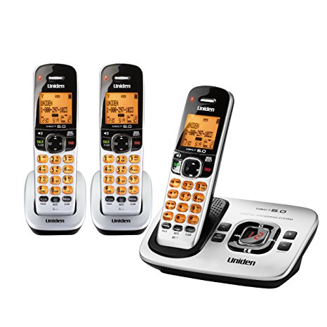 D1780-3 DECT 6.0 Expandable Cordless Phone with Digital Answering System, Silver, 3 Handsets