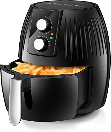 R.W.FLAME 4.8QT Compact Air Fryer, Non-Stick Fry Basket, Small Manual Air Fryer with Timer Knob and Temperature Knob, Black