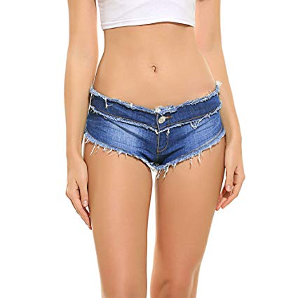 Romanstii Mini Shorts Denim Stretchable Cut Off Low Rise Waist Sexy Micro Jeans Hot Pants For Woman Girls Teen…