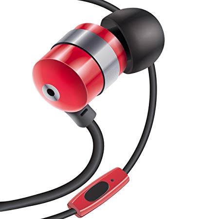 GOgroove AudiOHM HF Earbud Headphones with Mic, Deep Bass, Comfortable Ear Gels (Red) in-Ear Earphones Featuring Noise Isolating Design, Durable Alloy Driver Housing, Ergonomic Angled Fit