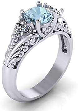Dolland Women's Silver Oval Cut Natural Aquamarine Cubic Zirconia Ring Engagement Ring,6#