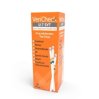 VeriCheck Urine Specimen Validity Test (SVT) Strips - Check for Specimen adulteration - pH - Creatinine - Glutaraldehyde - Nitrites - Oxidants - PCC - Specific Gravity - 25 Strips/Bottle