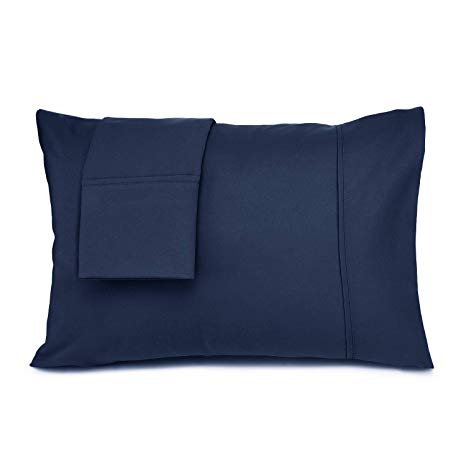 Nestl Bedding Solid Microfiber Toddler Pillowcase 14 x 19 Inches Pillowcases, Navy Blue (Set of 2)