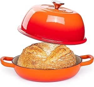 Enamelled Cast Iron Dutch Oven Pot – Dutch Oven For Sourdough Bread Baking – Cast Iron Bread Pot – Orange, 6 Quarts, 22cm – by Nuovva