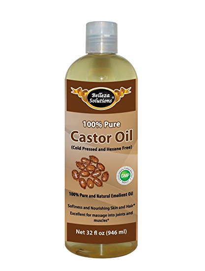 #1 Castor Oil 16 OZ by Belleza Solutions - Cold Pressed and Hexane Free - 100% Pure and Natural Emolient Oil
