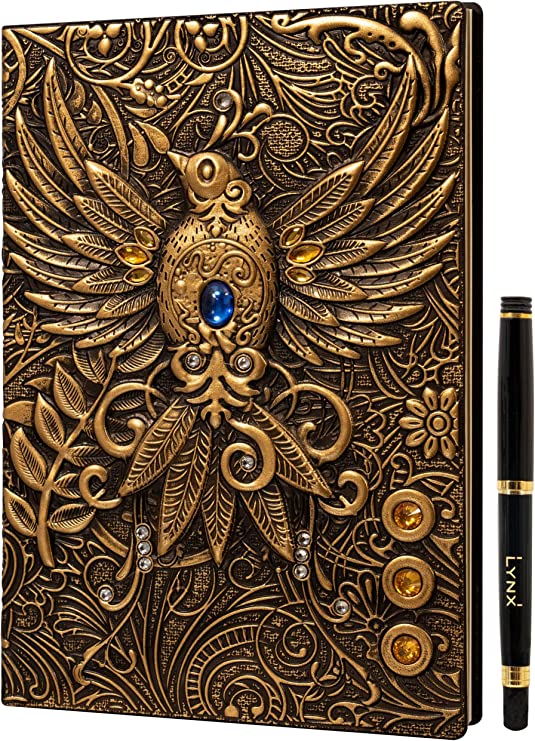 DND Notebook / Journal, Unique 200 Page Book with 3D Gold Phoenix Embossed Faux Leather Cover with Pen- Ideal for Dungeons & Dragons / D&D. Great RPG Accessories Nerdy Fantasy Gift for DM's & Players, Men or Women. (Phoenix Gold)