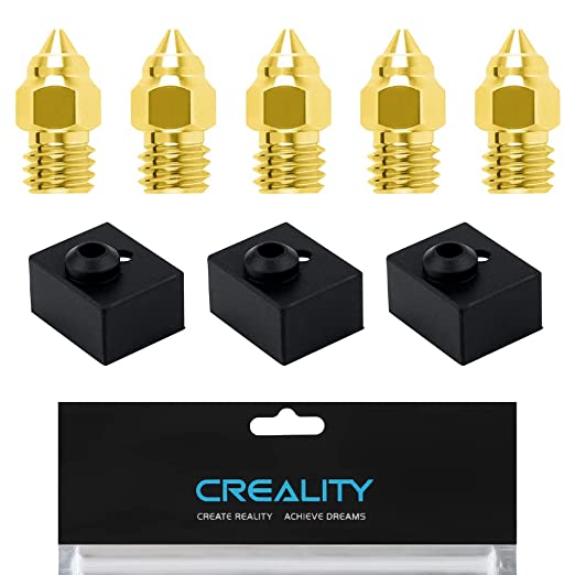 Creality Official 5PCS 0.4mm Brass 3D Printer Nozzles with 3PCS Silicone Covers of Sprite Extruder Heater Block, Original Nozzles and Silicone Socks for Ender-3 S1/3 S1 Pro/3 S1 Plus CR-10 Smart Pro