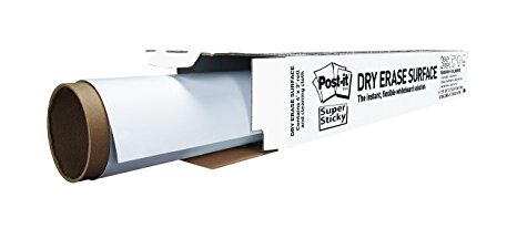 Post-It Dry Erase Whiteboard Film Surface for Walls, Doors, Tables, Chalkboards, Whiteboards, and More, Removable, Super Sticky, Stain-Proof, Easy Installation, 4 ft x 3 ft Roll (DEF4X3A)