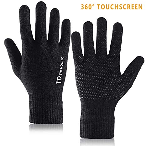 TRENDOUX Knit Touch Screen Winter Gloves - Unisex Glove - Elastic Cuff - Thermal Soft Wool Lining - Stretchy Material