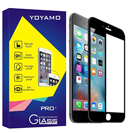 iphone 6s plus screen protector,Yoyamo 3D Full Cover High Definition Round Angle Crystal Clear High Response Hard Tempered-Glass Screen Protector for Apple iPhone 6 plus and 6s plus (Black)