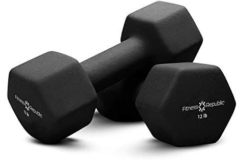 Fitness Republic Neoprene Dumbbell Set of 2, 2-20 Pounds Sets Non-Slip, Hex Shape, Free weights set for Muscle Toning, Strength Building, Weight Loss - Portable Weights for Home Gym Hand Weight