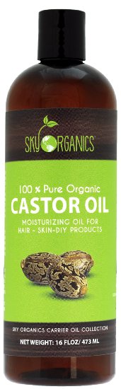 Organic Castor Oil By Sky Organics 16oz Unrefined 100 Pure Hexane-Free Castor Oil - Moisturizing and Healing For Dry Skin Hair Growth - For Skin Care Hair Care Eyelashes and Eyebrows