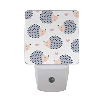 Naanle Set of 2 Cute Hedgehog Pink Heart Polka Dot Animal Pattern for Valentines Day Auto Sensor LED Dusk to Dawn Night Light Plug in Indoor for Adults