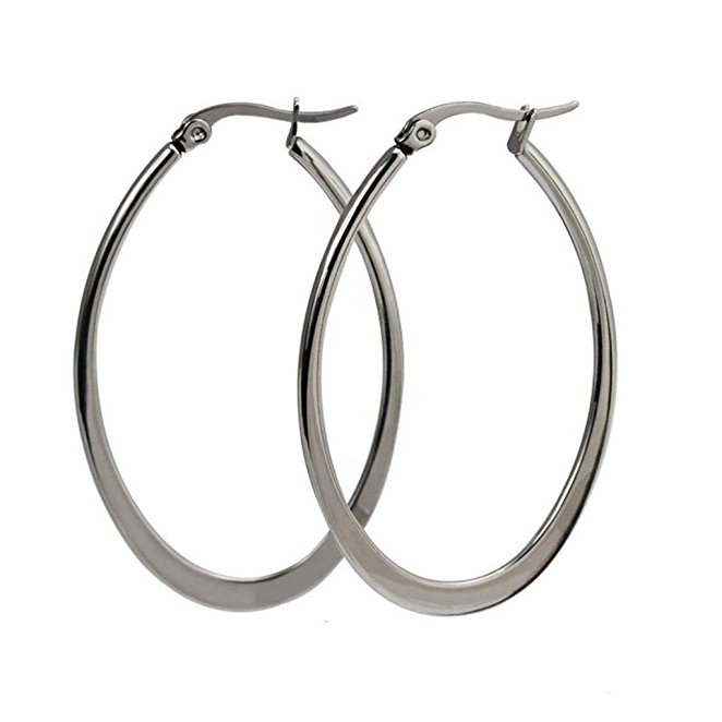 AmDxd Jewelry Titanium Stainless Steel Women's Fashion Hoop Earring Smooth Ligth Gray Width 29.8MM