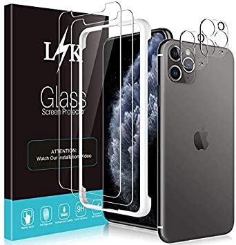 L K [2 Pack] iPhone 11 Pro Tempered-Glass Screen Protector Film   [2 Pack] Camera Lens Screen Protector, Fingerprint-Proof for iPhone 11 Pro, 5.8-inch