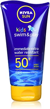 NIVEA SUN Kids Swim & Play Sun Lotion (150 ml) Sunscreen with SPF 50 , Kids Suncream for Delicate Skin, Immediately Protects Against Sun Exposure