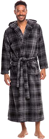 Alexander Del Rossa Men's Warm Flannel Fleece Robe with Hood, Big and Tall Bathrobe