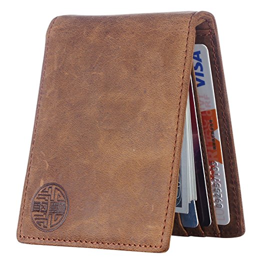 Win&Income Slim Money Clip Wallet,Genuine Leather Front Pocket Bifold Wallets for Men,Brown