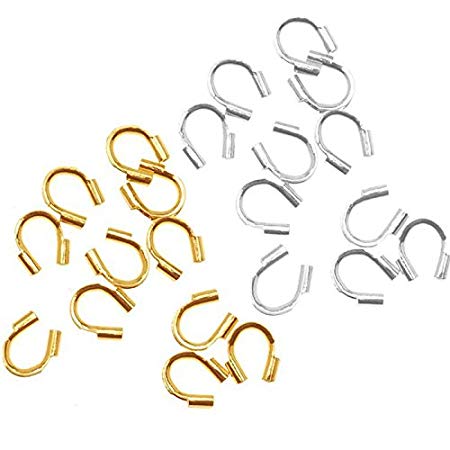 HYBEADS 250pcs Silver And 250pcs Gold Wire Protector Wire Guard Guardian Protectors Loops U Shape Accessories for Jewelry