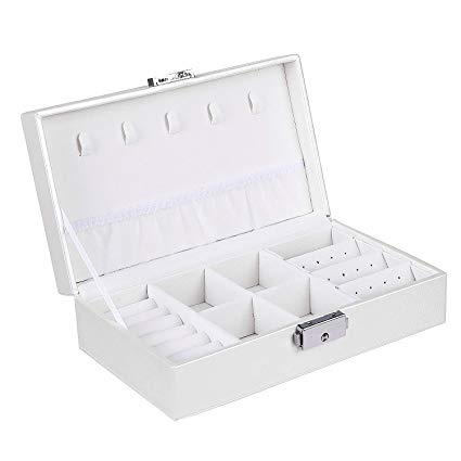 misaya Jewelry Box for Women Travel Jewelry Organizer for Necklace Earrings Rings PU Leather Jewelry Holder Case with Lock, Pearl White
