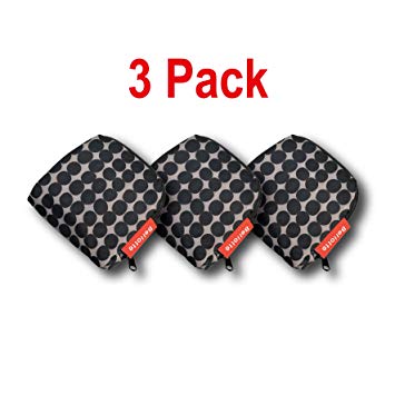 Best Reusable Grocery Bags Set of 3, Premium Tote Foldable Shopping Bags fits Pocket, Recyclable Polyester Grocery Bags, Durable and Washable, 12” X 15”, Black dot