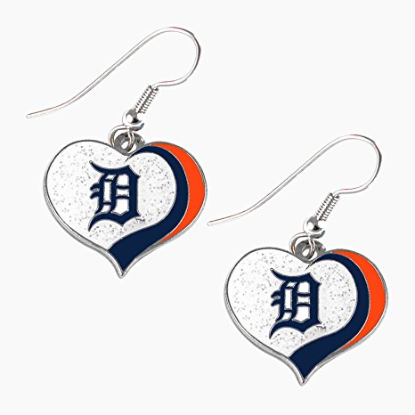 Detroit Tigers MLB Sports Team Logo Glitter Heart Earring Swirl Charm Set