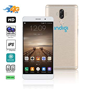 2017 6-inch GSM Unlocked Android 7.0 Nougat 4G LTE Smartphone by Indigi [Octa-CORE   DUALSIM   Fingerprint Scanner   13MP Camera] Brushed Aluminum (Gold)