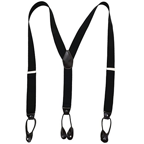 Mens Button end Dress Suspenders - Elastic Y shape Fully Adjustable Suspender