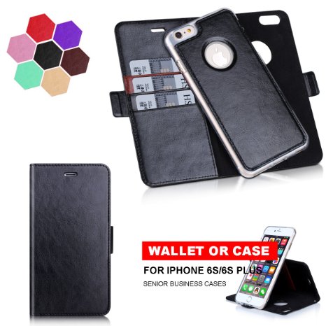 iPhone 6S Plus Case , FYY [Top-Notch Series] Premium PU Leather Wallet Case Detachable Stand Cover with Card Slots, Note Holder for iPhone 6S Plus Black