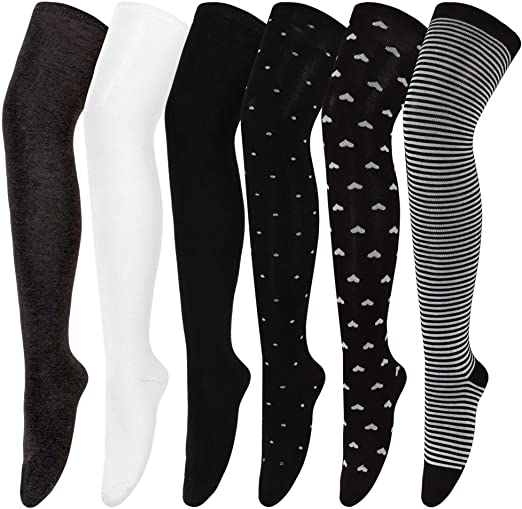 6 PACK Thigh High Socks Over the Knee High Warm Stocking Boot Leg Warmer Long Socks for Daily Wear Cosplay